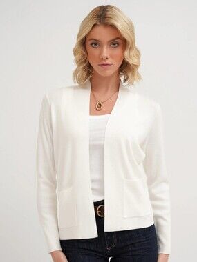 Cyrus White Open-Front Pocket Cardigan